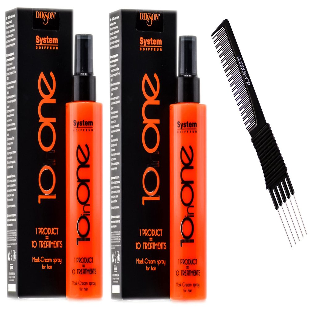 Dikson System 10 in One Mask-Cream Spray for Hair - 1 Product = Ten Treatments (w/SLEEKSHOP Premium Carbon Teasing Comb) (5.07 oz (PACK OF 2))