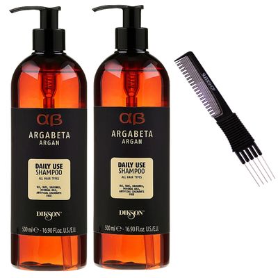 Dikson System AB ARGABETA ARGAN Daily Use Shampoo for All Hair Types (w/ SLEEKSHOP Premium Carbon Teasing Comb) (16.9 oz (PACK OF 2))