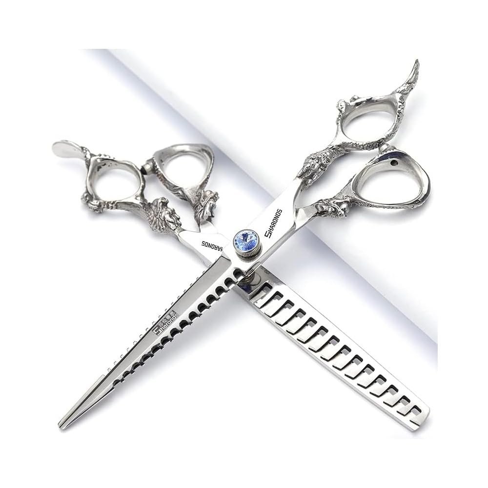 7" 7.5" 8"9" Professional Hairdressing Scissors Barber Salon Hair Cutting Dragon Shears (Large). (7 inch 2pc-B)
