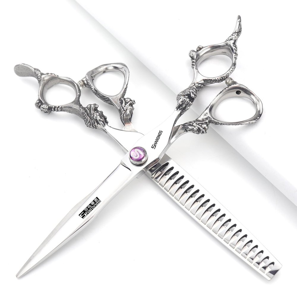 7" 7.5" 8"9" Professional Hairdressing Scissors Barber Salon Hair Cutting Dragon Shears (Large). (7 inch 2pc-C)