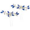 BETITETO Crystal Bridal Hair Pins Sparkle White Blue Rhinestone Wedding Hair Piece Accessories for Women Girls (Pack of 2) view 1