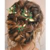 Crystal Wedding Hair Pins Emerald Green Rhinestone Gold Leaf Vine Bridal Hair Piece Accessories for Party Women Girls (Pack of 3) (Emerald Green) view 2