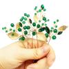 Crystal Wedding Hair Pins Emerald Green Rhinestone Gold Leaf Vine Bridal Hair Piece Accessories for Party Women Girls (Pack of 3) (Emerald Green) view 4