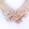 Brihasory Pink Bridal Hair Comb and 2PCS Wedding Hair Pins Pearls Hair Accessories for Brides Flower Headpiece Romantic Hair Ornaments Party Prom Tiaras for Girls and Women Bridesmaid Gifts(Pink) view 2