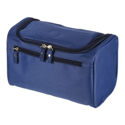 PATIKIL Hanging Toiletry Bag with Side Strap, Canvas Makeup Organizer Cosmetic Pouch Waterproof with Hook Zipper for Travel Home Storage, Navy Blue