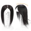 AiUree Remy Human Hair Topper 8x12cm Skin Silk Base Hair Topper Closure with 3 Clips 12" Realistic Clip in Hairpiece Straight Hair Topper for Women with Slight Thinning Hair Brown Color view 3