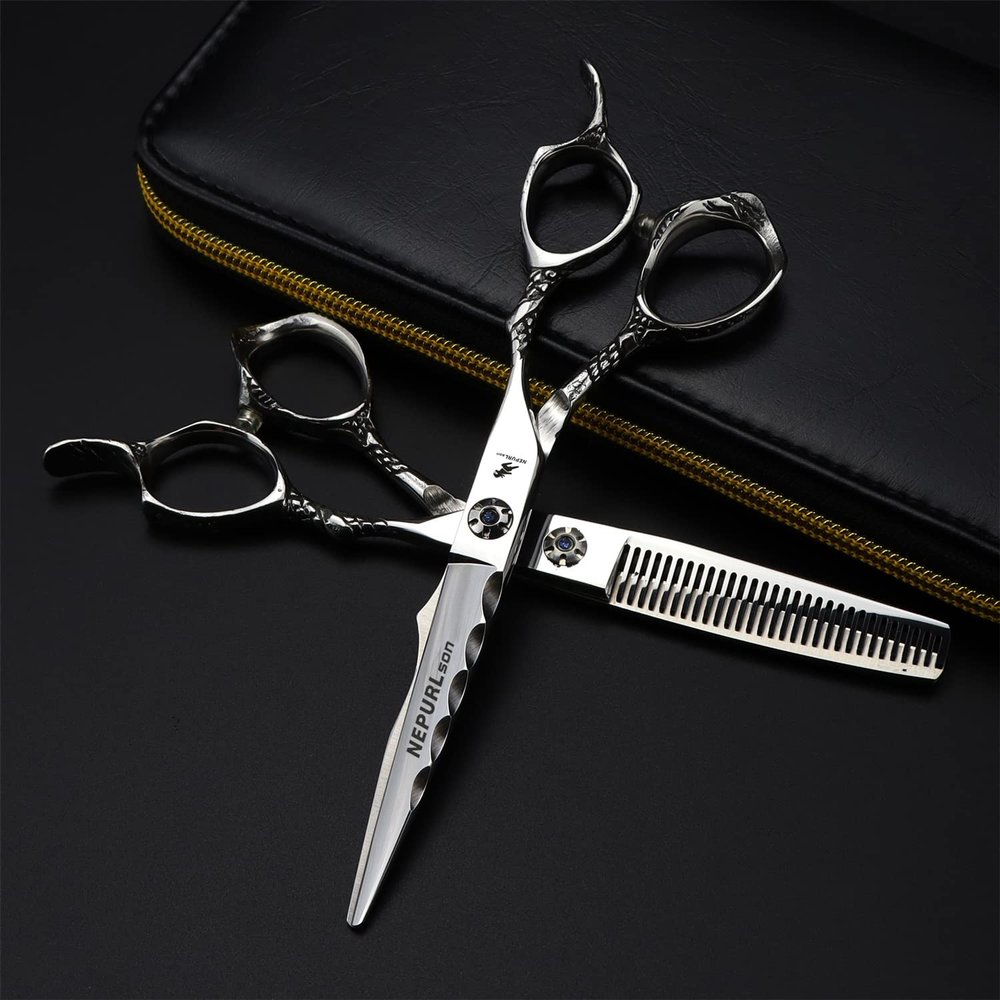 6.0 inch Professional Barber Shears Kit Tools, Hair Cutting Scissors Set, Hair Cutting Scissors Thinning Shear Set, Hairdressing Thinning Shears, Japanese Stainless Steel, for Men, Women, and Kids