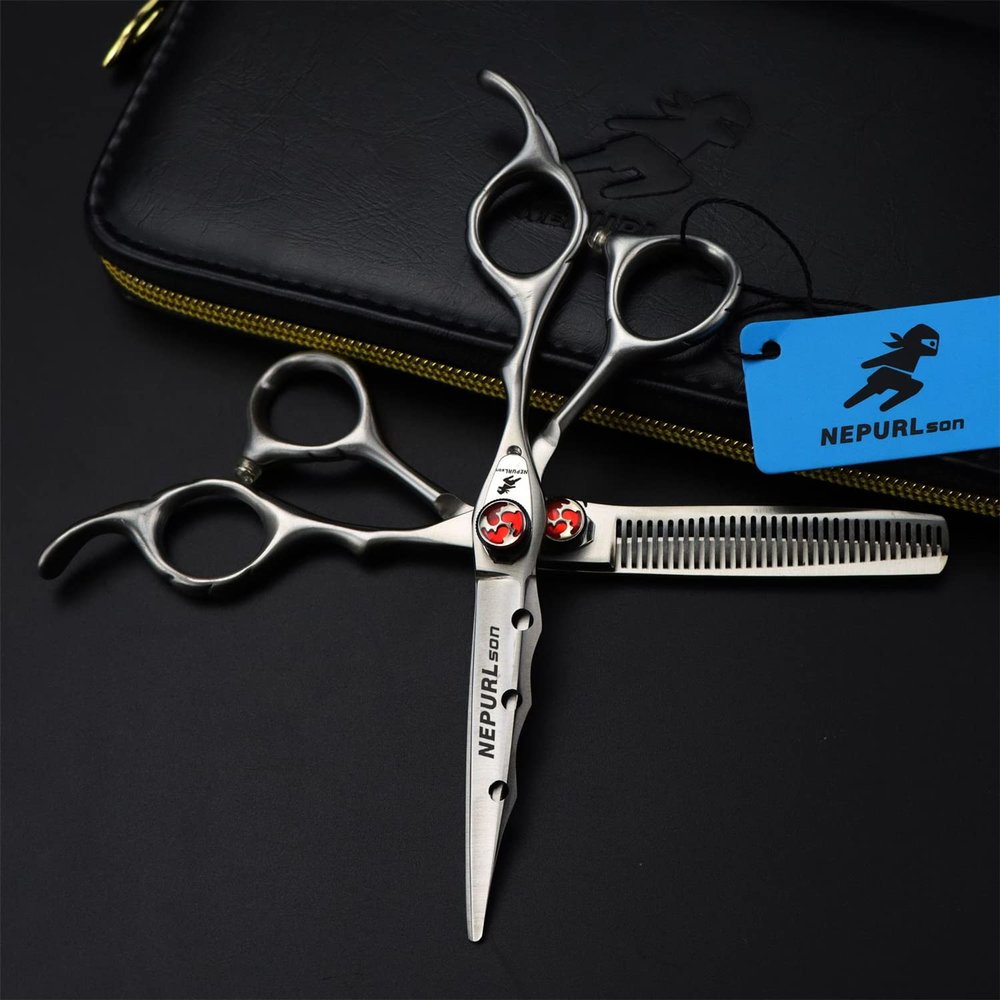 6.0 inch Professional Barber Shears Kit Tools, Hair Cutting Scissors Set, Hair Cutting Scissors Thinning Shear Set, Hairdressing Thinning Shears, Japanese Stainless Steel, for Barber or Home Use