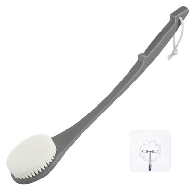 Body Back Scrubber 17'' Long Handle Shower Brush, Durable Exfoliator for Dry & Wet Use, Deep Cleansing & Gentle Exfoliation for Smooth Skin for Men, Women & Elderly (Gray)