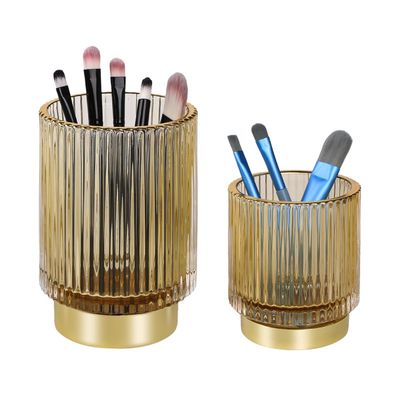 Fvstar Glass Makeup Brush Holder,Gold Toothbrush Holders,Cute Make Up Brush Cup Holder,Vintage Vanity Makeup Organizer for Bathroom and Desktop (Amber)