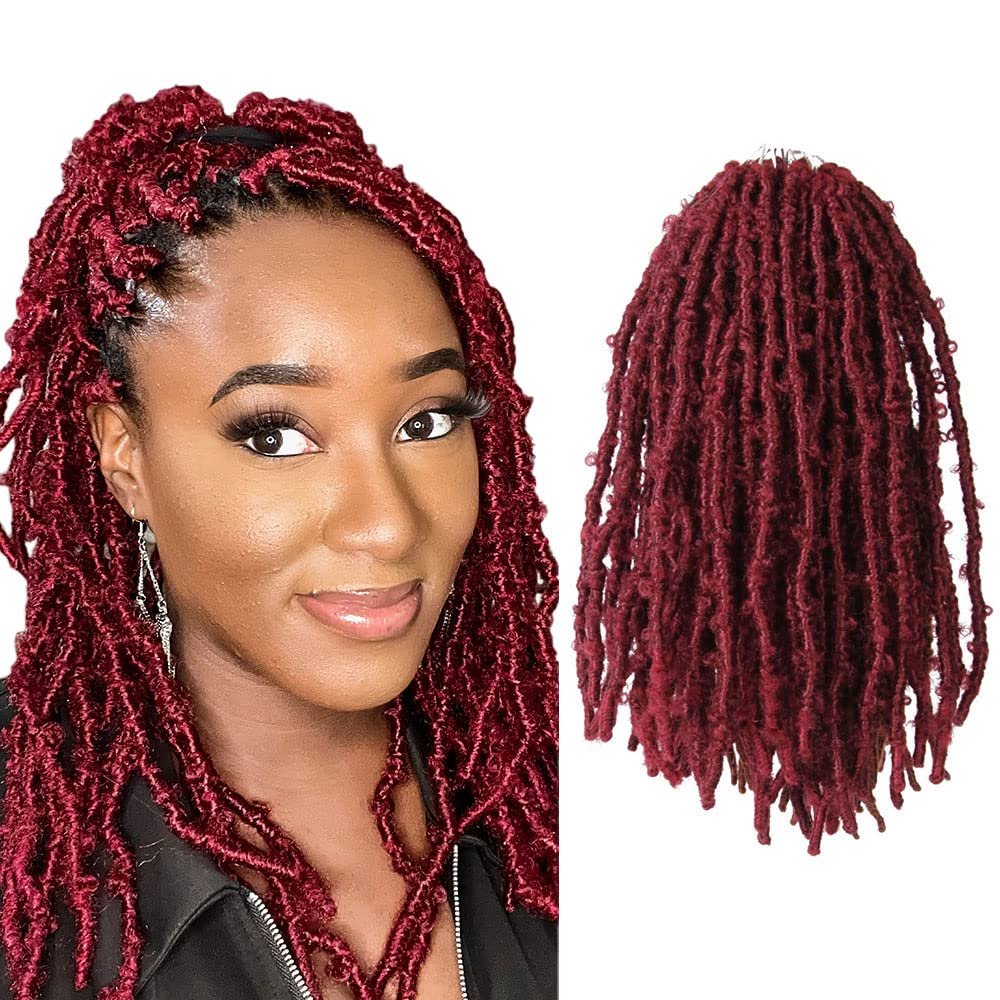 12 Inch Light Weight Butterfly Locs Crochet Hair 8 Packs Butterfly Faux Locs Crochet Hair Short Burgundy Distressed Butterfly Locs, 118#(Bug)