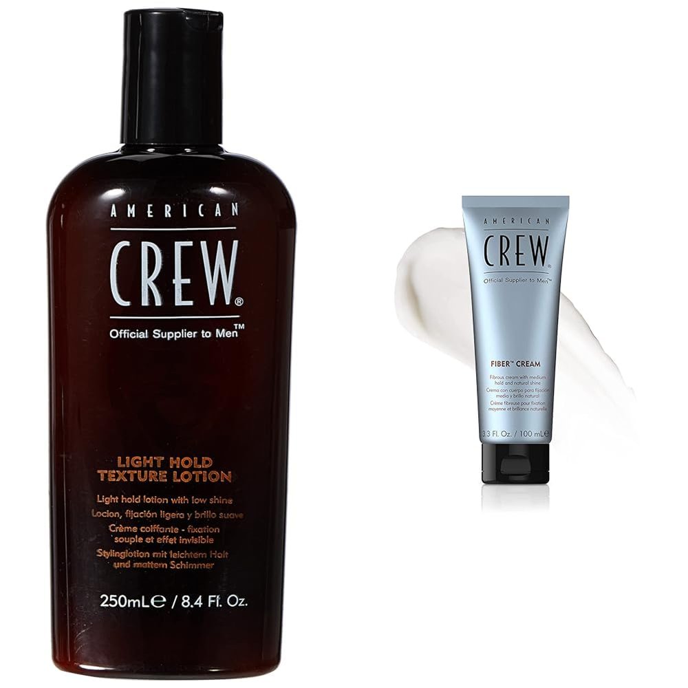 AMERICAN CREW Men's Hair Texture Lotion with Light Hold & Low Shine, 8.4 oz & Men's Fiber Cream with Medium Hold & Natural Shine, 3.3 oz