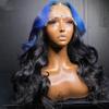 13x4 Highlight Blue Colored HD Invisible Lace Frontal Wig Body Wave Human Hair for Black Women Pre Plucked Natural Hairline Bleached Knots Brazilian Remy Hair With Baby Hair 150% Density 24 Inch view 4