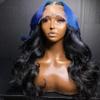 13x4 Highlight Blue Colored HD Invisible Lace Frontal Wig Body Wave Human Hair for Black Women Pre Plucked Natural Hairline Bleached Knots Brazilian Remy Hair With Baby Hair 150% Density 20 Inch view 2