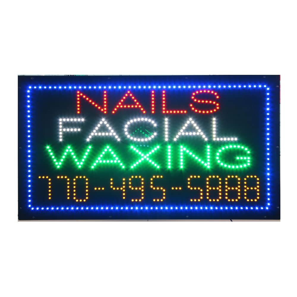 LED Nails Facial Waxing Sign for Business, Super Bright LED Open Sign for Beauty Salon, Electric Advertising Display Signboard for Facial Spa Hair Removal Service Business Store Window Home Decor.