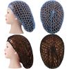 Waydress 2 Pieces Mesh Hair Net Rayon Knit Snood Women Crocheted Sleep Cap (Black, Blue) view 4