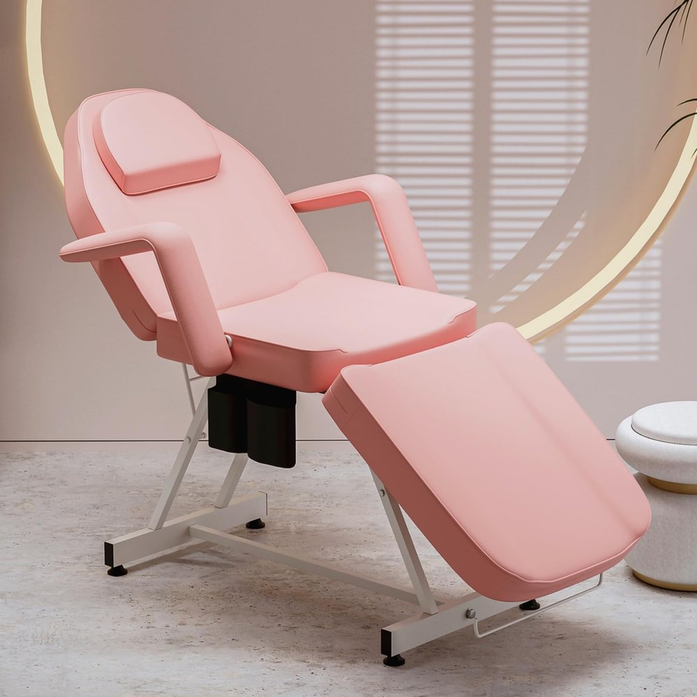 Paddie Professional Massage Bed 3-Section Folding, Adjustable Tattoo Table for Client, 73inch Facial Chair for Esthetician, Pink