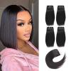 10 inch short hair bundles 10A Brazilian Straight Virgin Hair 4 Bundles with Closure Straight Hair 100% Unprocessed Straight Human Hair Extensions 50g/Pcs Natural color (10"10"10"10" with 10" closure) view 1