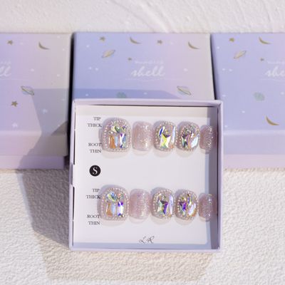Light Rain Large Size Hand-made Press on Nails, 3D Gel UV Finished False nails with Design by Professional Manicurist