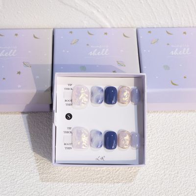 Light Rain Large Size Hand-made Press on Nails, 3D Gel UV Finished False nails with Design by Professional Manicurist