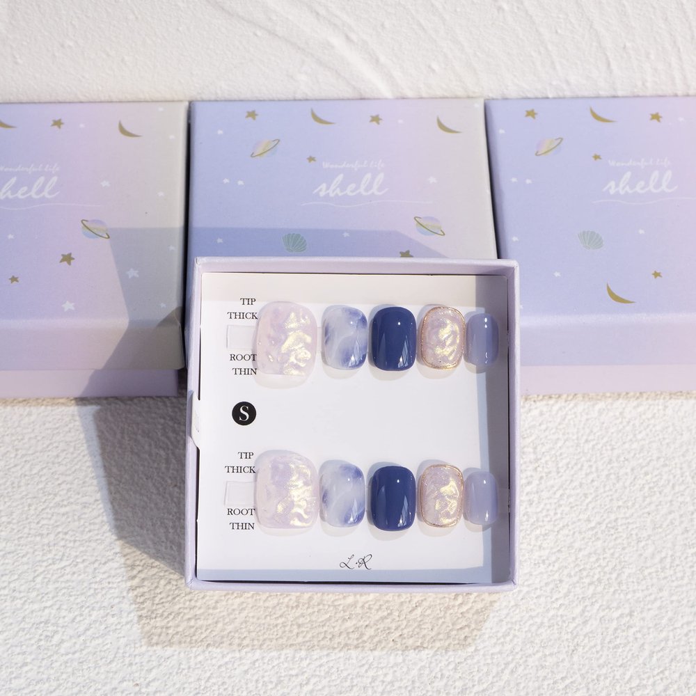 Light Rain Large Size Hand-made Press on Nails, 3D Gel UV Finished False nails with Design by Professional Manicurist