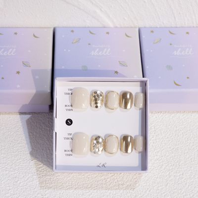 Light Rain Large Size Hand-made Press on Nails, 3D Gel UV Finished False nails with Design by Professional Manicurist