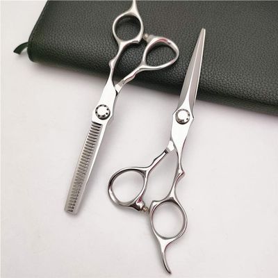 Professional Hair Cutting Shears, 6.0 Inch Japan 440c Professional Upscale Silver Hair Scissors Salon Cutting+thinning Barber Styling Shears Set (Size : Set)