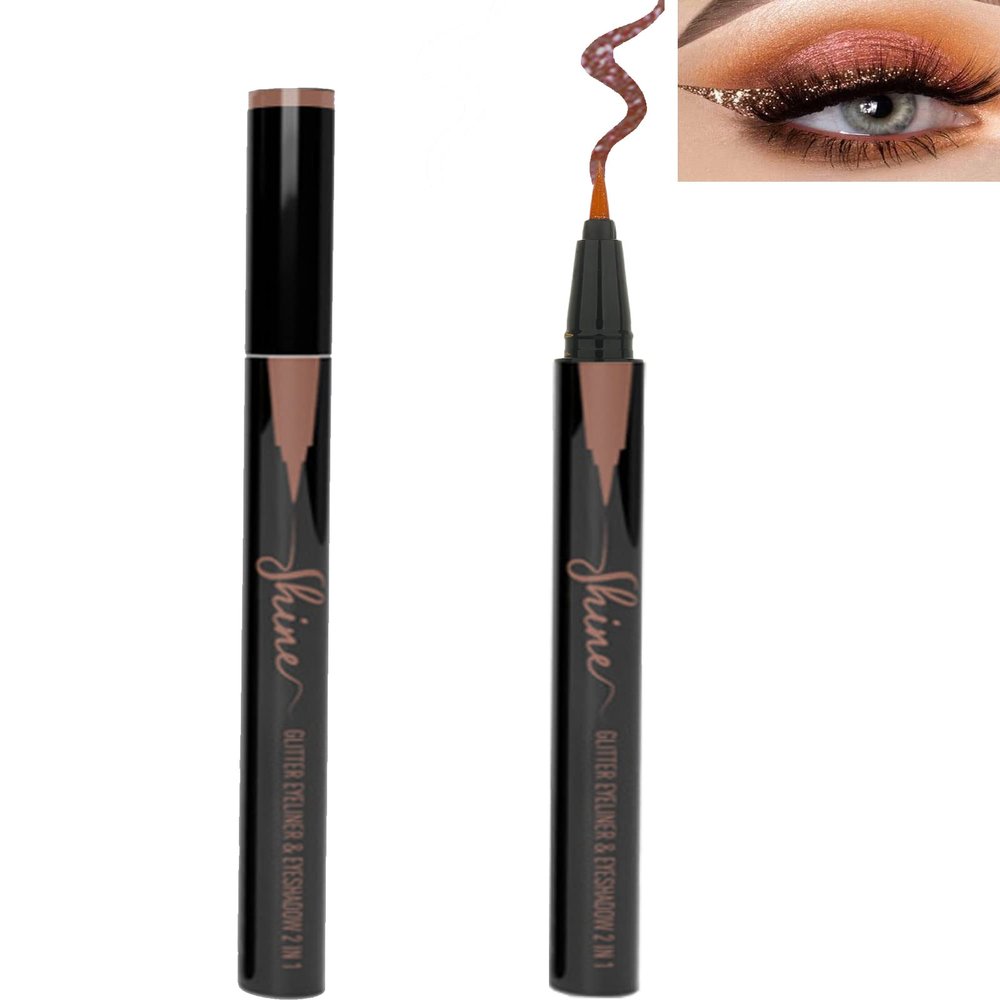 Bronze Glitter Eyeliner Liquid Liner-1Pcs Brown Metallic Shimmer Sparkling Colored Eye Liner Eyeshadow Makeup Pen, Long Lasting High Pigmented Waterproof Smudge-proof Eyeliner Pencil, Gift for Women