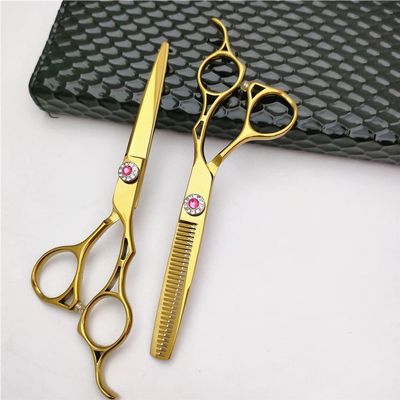 Professional Hair Cutting Shears, 6.0 Inch Japan 440c Professional Red Diamond Screw Hair Scissors Salon Cutting+thinning Barber Styling Shears Set (Size : Set)