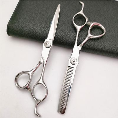 Professional Hair Cutting Shears, 6.0 Inch Japan 440c Professional Upscale Silver Hair Scissors Set Salon Cutting+thinning Barber Styling Shears Set (Size : Set)