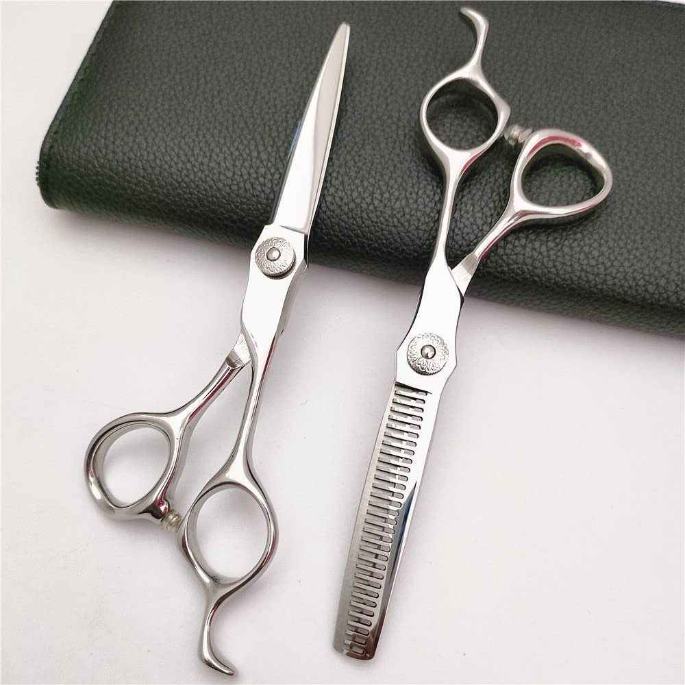 Professional Hair Cutting Shears, 6.0 Inch Japan 440c Professional Upscale Silver Hair Scissors Set Salon Cutting+thinning Barber Styling Shears Set (Size : Set)