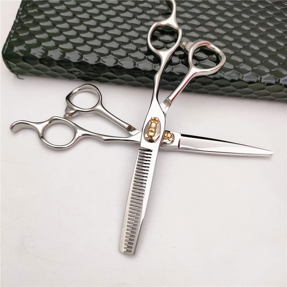 Professional Hair Cutting Shears, 6.0 Inch Japan 440c Professional Upscale Golden Bear Decoration Hair Scissors Salon Cutting+thinning Barber Styling Shears Set (Size : Set)