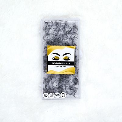 6D Curl D or C Lashes, 1000 Pre-made Volume Fans. 0.07mm Thickness, Ready to ship. Handmade (6D 0.07mm Curl C, 09mm)