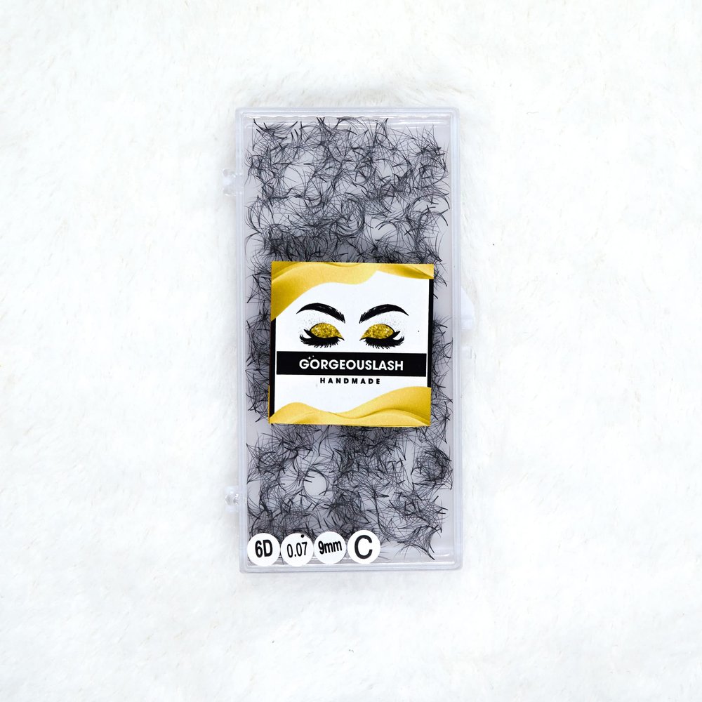 6D Curl D or C Lashes, 1000 Pre-made Volume Fans. 0.07mm Thickness, Ready to ship. Handmade (6D 0.07mm Curl C, 09mm)