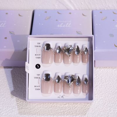 Light Rain Large Size Hand-made Press on Nails, 3D Gel UV Finished False nails with Design by Professional Manicurist