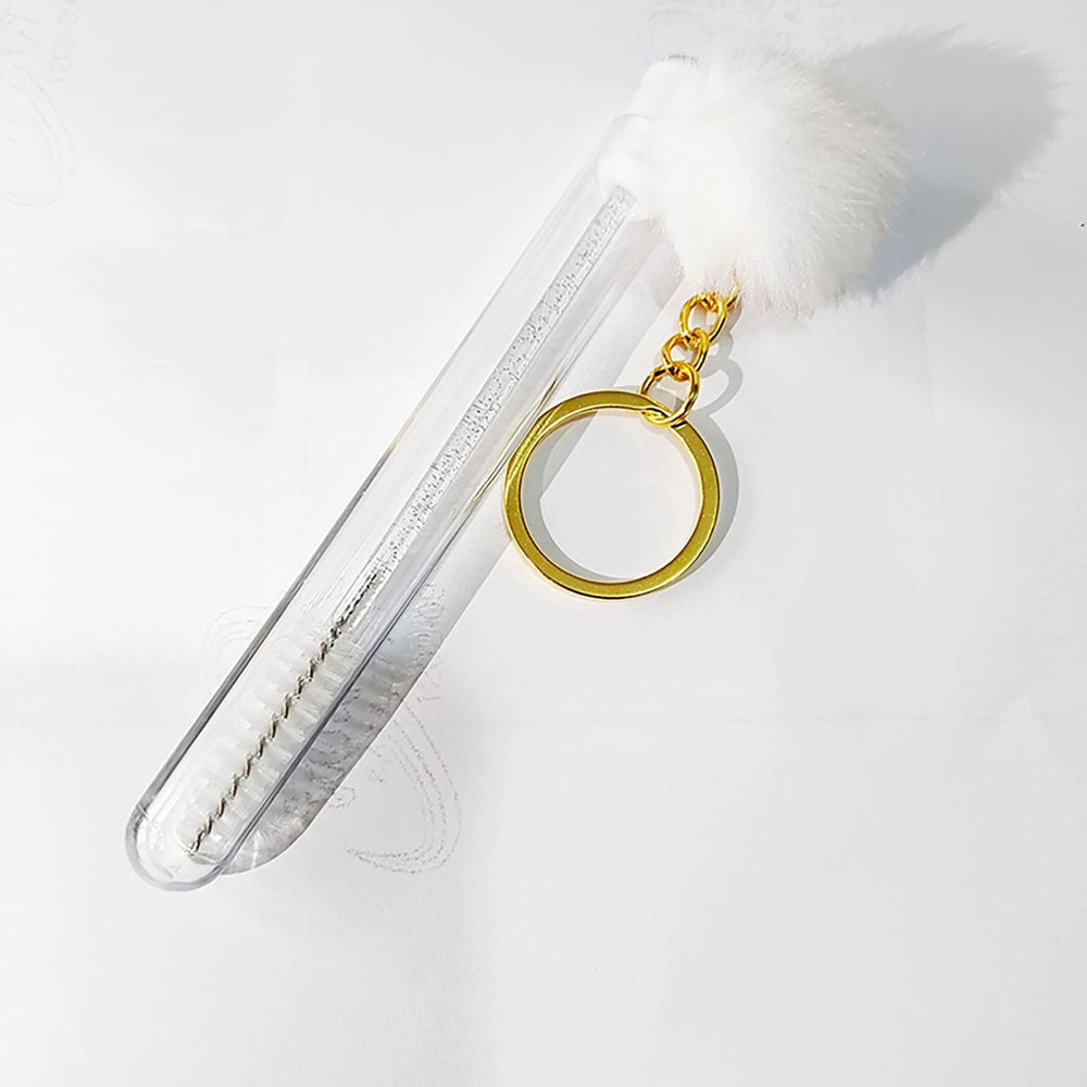 10Pcs Tube Eyelash Eyebrow Brush With Gold Keychain Fur Ball Glitter Mascara Wand For Lash Extension Makeup Tool Cleaning brush Mascara with tube case (white)