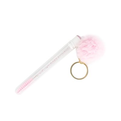 10Pcs Tube Eyelash Eyebrow Brush With Gold Keychain Fur Ball Glitter Mascara Wand For Lash Extension Makeup Tool Cleaning brush Mascara with tube case (pink)