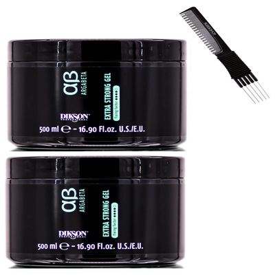 Dikson System AB ARGABETA ARGAN Extra Strong Gel Humidity Resistant, Shiny Wet Look hair Gel for All Hair Types (w/SLEEKSHOP Premium Carbon Teasing Comb) (16.9 oz (PACK OF 2))