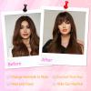 2Pcs Bangs Hair Clip in Extensions, French Hair Bangs Fringe Hair Extension One Piece Clip on Front Bangs Hairpiece Forehead Topper, Clip in Fringe Wigs Synthetic for Girls Women, Fashion Light Brown view 2