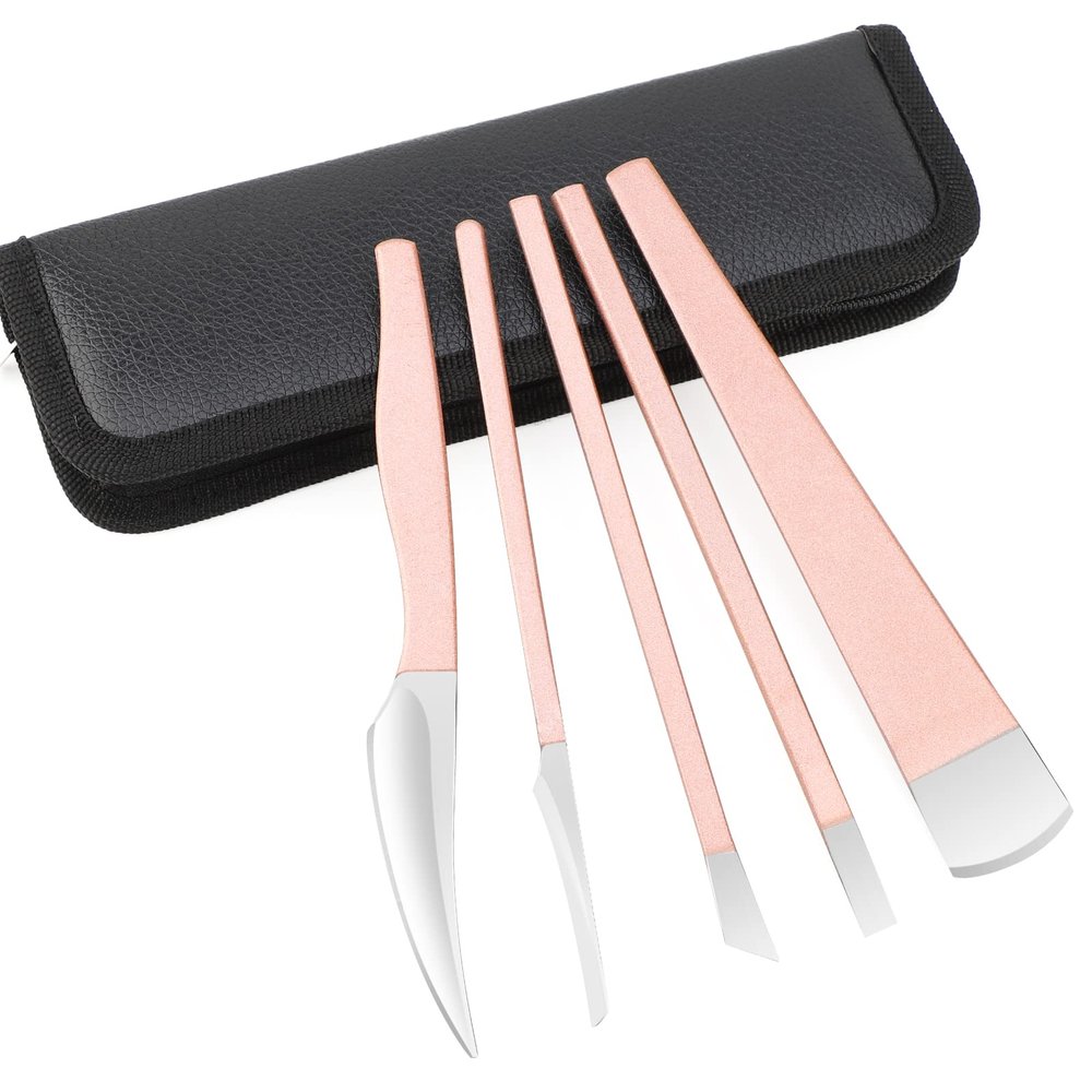 PARTURI Pedicure Knife Kit, 5 Pack Rose Gold Foot Dead Callus Remover Stainless Set, Professional Ingrown Toenail Steel Tool, Feet Skin Care Nail File Tool Manicure Clippers Cuticle Scraper Toe Shaver