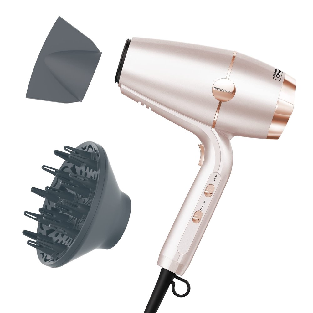 INFINITI PRO CONAIR SmoothWrap Hair Dryer, Blow Dryer with Diffuser and Concentrator Attachments, Advanced Plasma and Ceramic Technology for Less Frizz, More Volume, and Body, Champagne