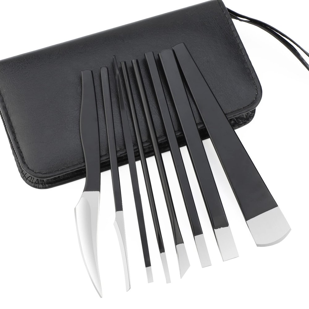 PARTURI Pedicure Knife Kit, 8pcs Black Foot Dead Callus Remover Stainless Set, Professional Ingrown Toenail Steel Tools, Feet Skin Care Nail File Tool Manicure Clippers Cuticle Scraper Toe Shaver