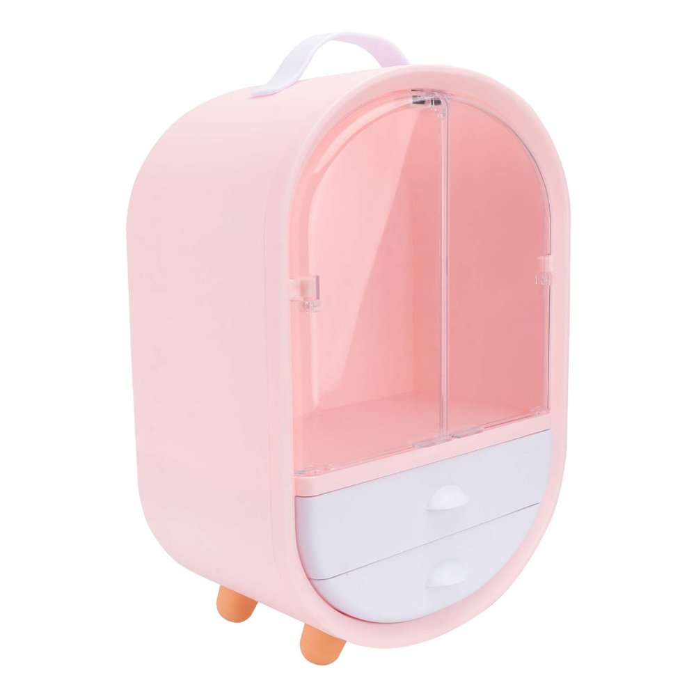 FOMIYES 1pc Double Door Practical Cosmetics Organizer Convenient Desktop Storage Container for Makeup Dustproof Design for Home Use Pink