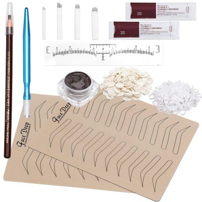 Fenshine Eyebrow Practice Kit with Blades Pigment Practice Skin Eyebrow Ruler Repair Gel Ring Cup Finger Gloves Pencil