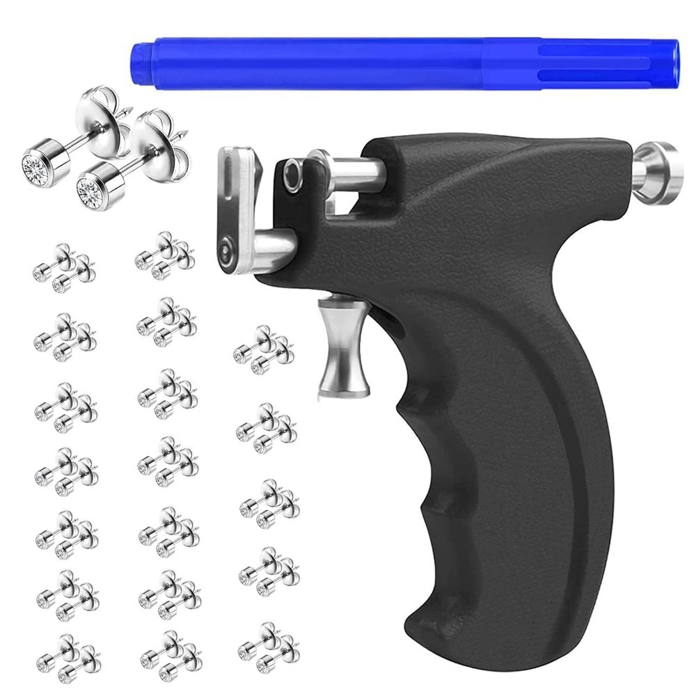 kamija Professional Ear Piercing Gun Kit with 20 Pairs 316L Surgical Stainless Steel Gun Stud Earrings for Body Nose Lip Salon Home Use