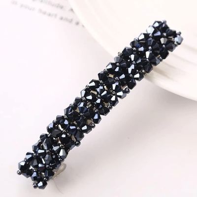 Vibibes Crystal Rhinestone Braided Barrettes Hair Clips Hair Accessories for Women Girls TS2034-Navy