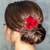 PAGOW Rose Flower Comb 6.1inch Red Hair Clip Bridal Girl Women Accessories Bride Headpiece Gift for Wedding Party Prom Chrismas Valentine's Day Long Thick Haiir view 1