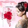 PAGOW Rose Flower Comb 6.1inch Red Hair Clip Bridal Girl Women Accessories Bride Headpiece Gift for Wedding Party Prom Chrismas Valentine's Day Long Thick Haiir view 2