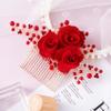 PAGOW Rose Flower Comb 6.1inch Red Hair Clip Bridal Girl Women Accessories Bride Headpiece Gift for Wedding Party Prom Chrismas Valentine's Day Long Thick Haiir view 3