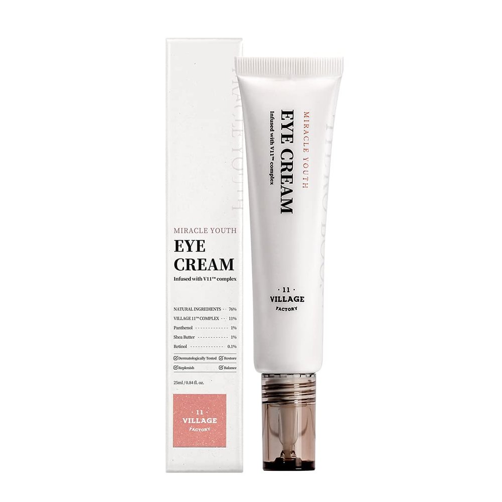 VILLAGE11FACTORY Miracle Youth Eye Cream Retinol 0.1% for beginners 76% Natural Ingredients, Shea Butter Squalane Depuff Eye Area Korean Skincare (0.85 fl oz/25ml)